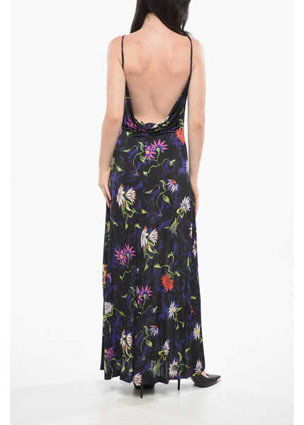 Rochii lungi MACCAPANI Open Back Floral Motif Maxi Dress Black Femei (BM 19165469) 2