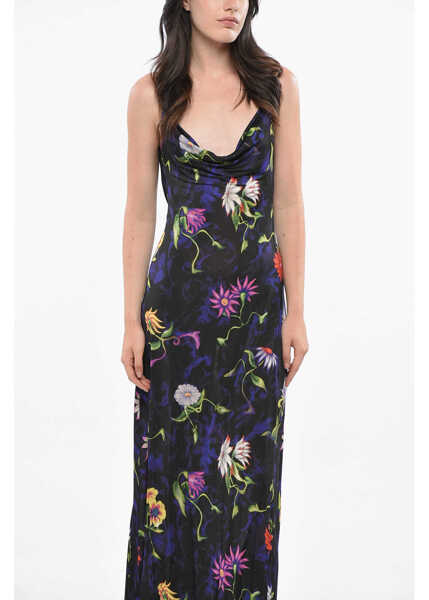 Rochii lungi MACCAPANI Open Back Floral Motif Maxi Dress Black Femei (BM 19165469) 4