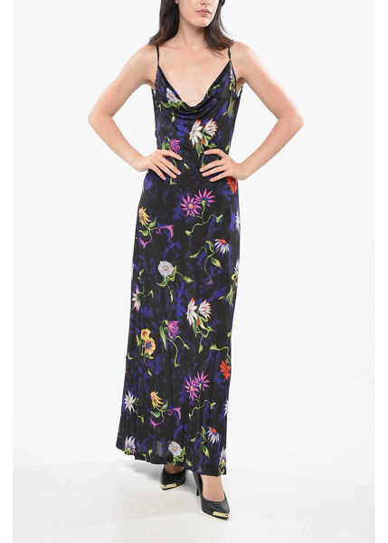 Rochii lungi MACCAPANI Open Back Floral Motif Maxi Dress Black Femei (BM 19165469) 1