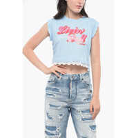 Tricouri Cropped Mini Fit Crew-Neck T-Shirt With Lace Macrame' Hem Femei