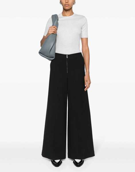 Pantaloni office TOTME Cotton Wide Leg Pants With Zip Black Femei (BM 19165568) 2