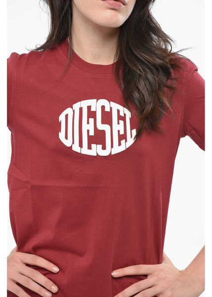 Tricouri Diesel Crew Neck Cotton T-Shirt With Embossed Logo Burgundy Femei (BM 19165574) 3