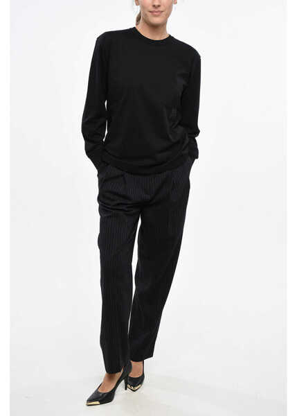 Tricouri Alexander Wang Long Sleeve Crew-Neck T-Shirt With Ton On Ton Logo Black Femei (BM 19165601) 4