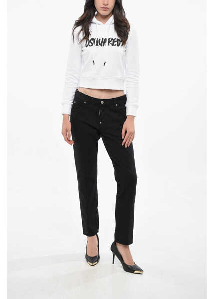 Bluze de trening DSQUARED2 Cropped Mini Fit Hoodie With Logo Black & White Femei (BM 19165619) 4