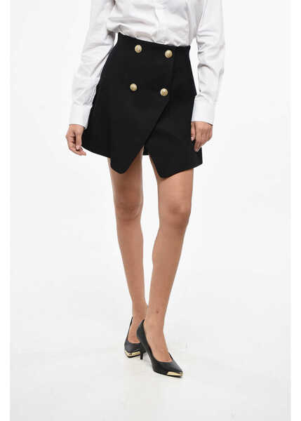 Fuste scurte Balmain Double-Breasted Wool Miniskirt With Logoed Buttons Black Femei (BM 19165661) 1