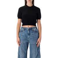 Pulovere Alexander Wang Cropped Ribbed Chenille Sweater With Logo Femei