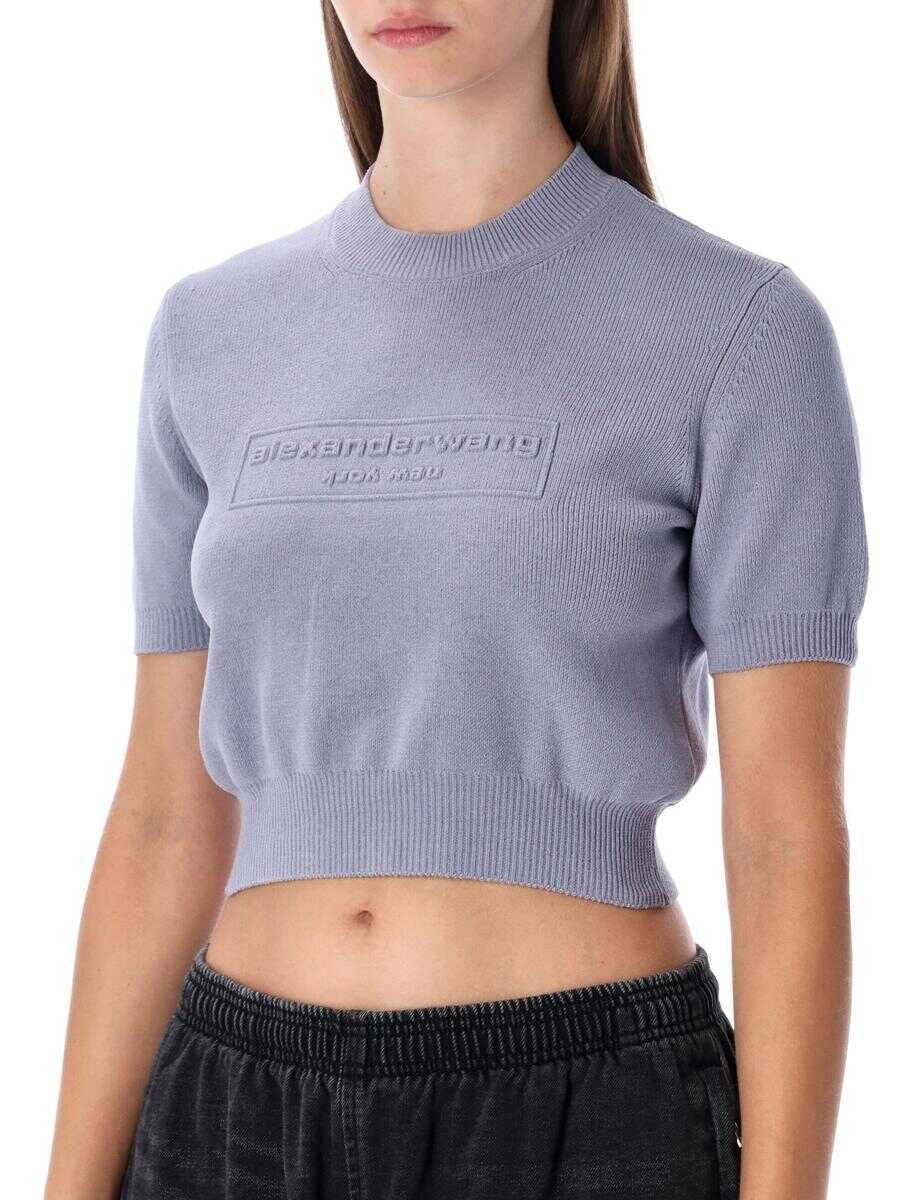 Pulovere Alexander Wang Alexander Wang Cropped Ribbed Chenille Sweater With Logo LAVENDER GREY Femei (BM 19166955) 3