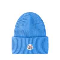 Caciuli Moncler Moncler Blue Wool Beanie Hat With Logo Barbati