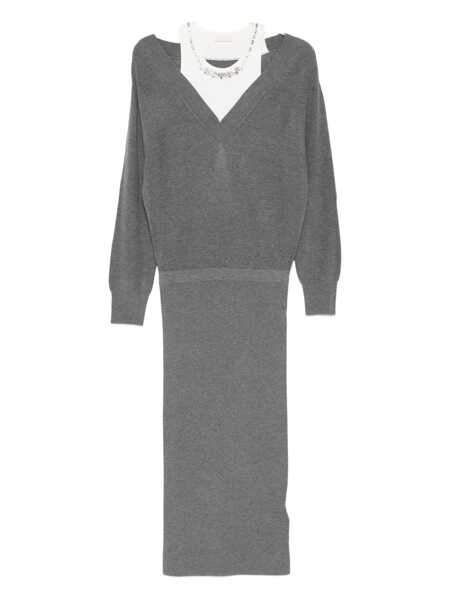 Rochii Liu Jo Liu Jo Grey Knitted Dress Featuring A V-Neck GREY Femei (BM 19170528) 1