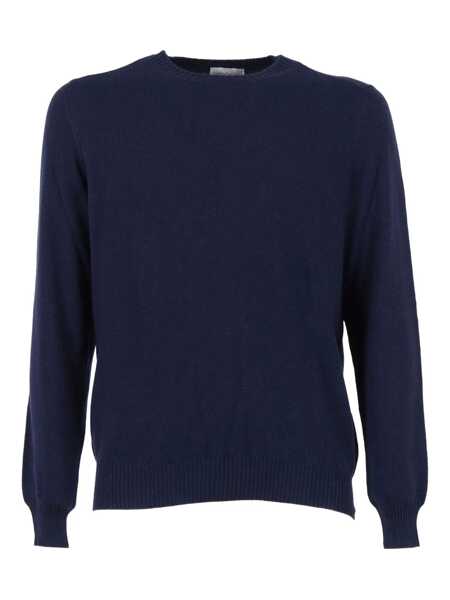 Pulovere SETTE FILI CASHMERE French Shoulder Crew Neck Sweater Blue Barbati (BM 19171824) 1