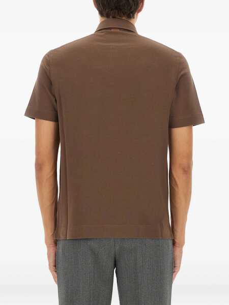 Tricouri Polo ZEGNA Cotton Polo Shirt With Pocket BROWN Barbati (BM 19173104) 3