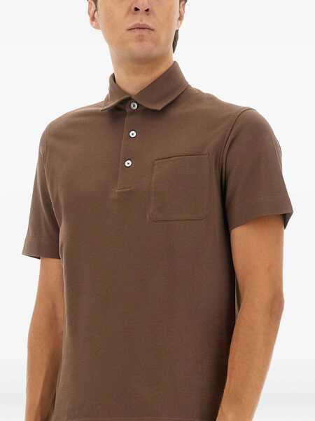 Tricouri Polo ZEGNA Cotton Polo Shirt With Pocket BROWN Barbati (BM 19173104) 4