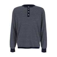 Tricouri Blue Crewneck T-Shirt With All-Over Striped Motif In Cotton Man Barbati