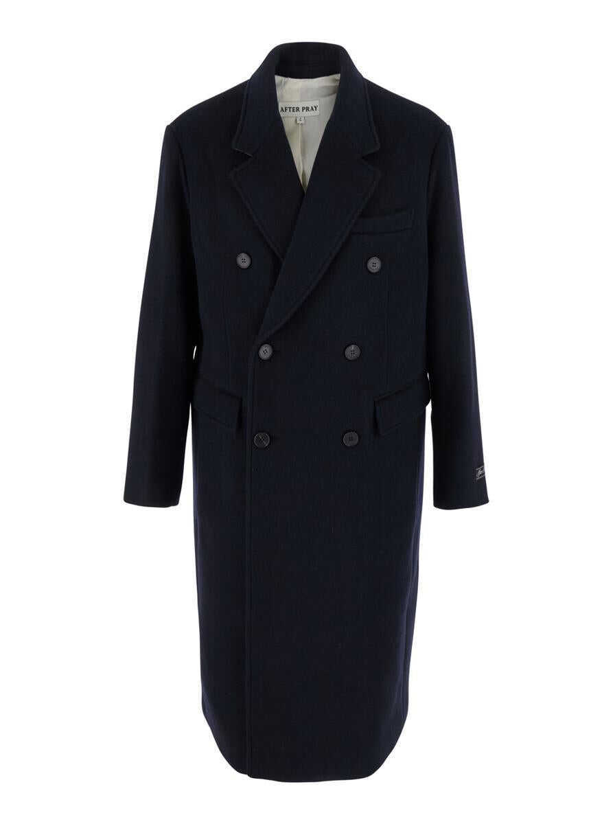 Paltoane After Pray Bless Blue Double-Breasted Coat With Notched Revers And Logo Patch On The Cuff In Wool Blend Man BLUE Barbati (BM 19174050) 1