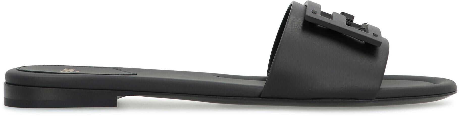 Sandale Fendi Fendi Baguette Leather Slides Black Femei (BM 19174812) 2