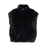 Geci 'Gaby' Black Sleeveless Fur Jacket With High Neck And Front Zip Closure In Ecofur Woman Femei