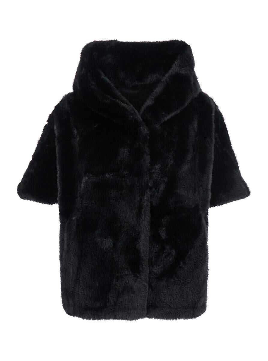 Geci Giovanni Paris Leonie Black Fur Jacket With Hood And Front Concealed Closure In Ecofur Woman Black Femei (BM 19177560) 1