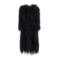 Paltoane Black Fur Coat With Round Neck And Long Sleeves In Fur Woman Femei