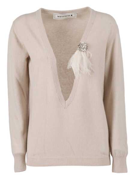 Pulovere Shirt A Porter V-NECK sweater with brooch Beige Femei (BM 19180905) 1