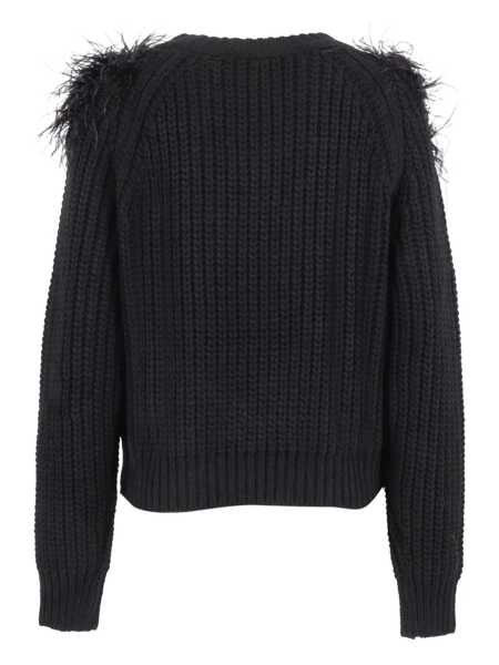 Pulovere Shirt A Porter CREW NECK SWEATER WITH FEATHER INSERT Black   Femei (BM 19180908) 2
