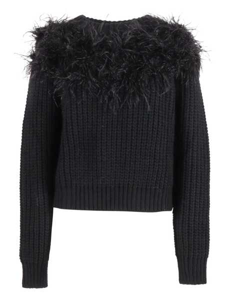 Pulovere Shirt A Porter CREW NECK SWEATER WITH FEATHER INSERT Black   Femei (BM 19180908) 1