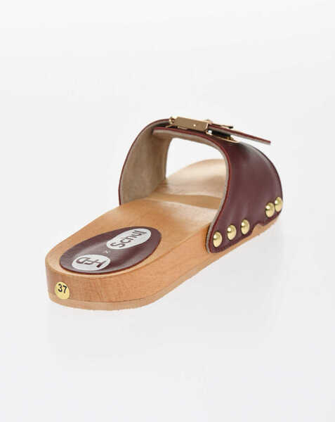 Sandale fara toc Scholl Hfd Leather Sandals With Gold-Effect Buckle Burgundy Femei (BM 19180952) 2