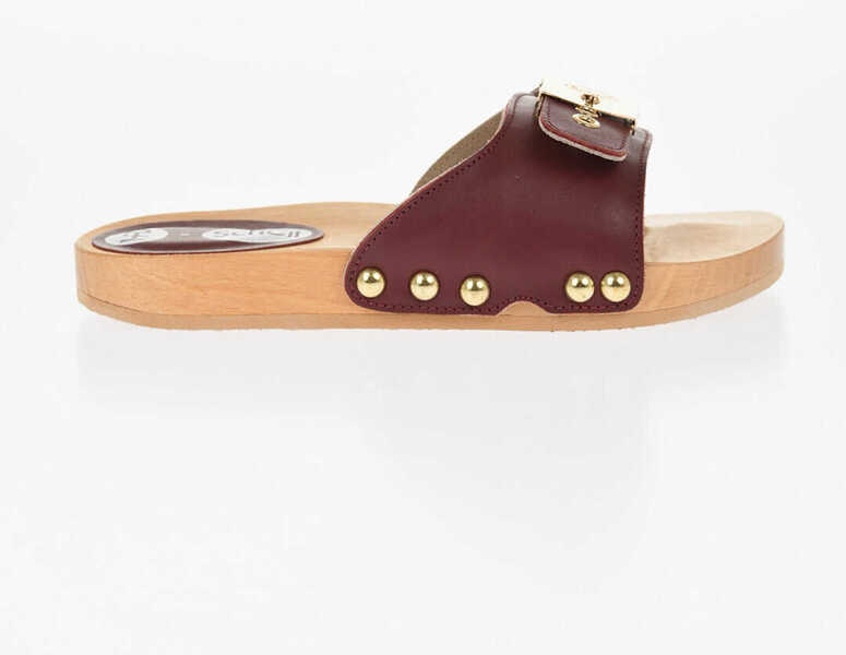 Sandale fara toc Scholl Hfd Leather Sandals With Gold-Effect Buckle Burgundy Femei (BM 19180952) 3