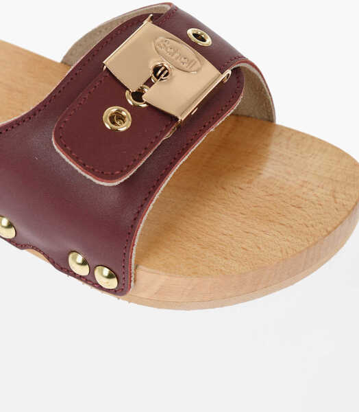 Sandale fara toc Scholl Hfd Leather Sandals With Gold-Effect Buckle Burgundy Femei (BM 19180952) 4