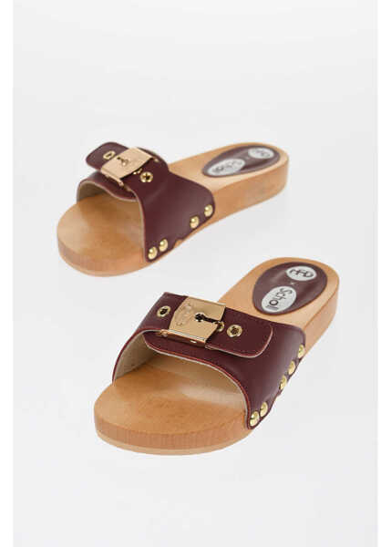 Sandale fara toc Scholl Hfd Leather Sandals With Gold-Effect Buckle Burgundy Femei (BM 19180952) 1