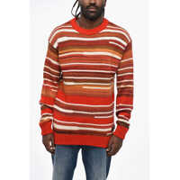Pulovere Multicolor Striped Crew-Neck Sweater With Leather Patch Barbati