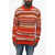 DSQUARED2 Multicolor Striped Crew-Neck Sweater With Leather Patch Multicolor
