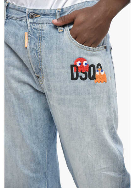 Blugi drepti DSQUARED2 Pac-Man Straight Leg 642 Jeans With Patches 20Cm Blue Barbati (BM 19205060) 3