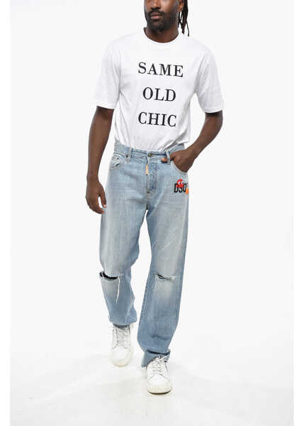 Blugi drepti DSQUARED2 Pac-Man Straight Leg 642 Jeans With Patches 20Cm Blue Barbati (BM 19205060) 4