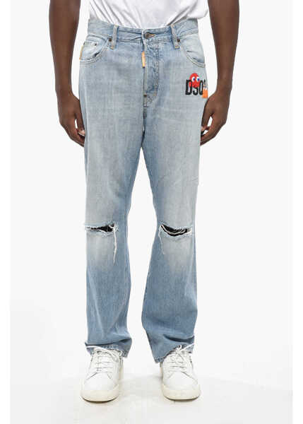 Blugi drepti DSQUARED2 Pac-Man Straight Leg 642 Jeans With Patches 20Cm Blue Barbati (BM 19205060) 1