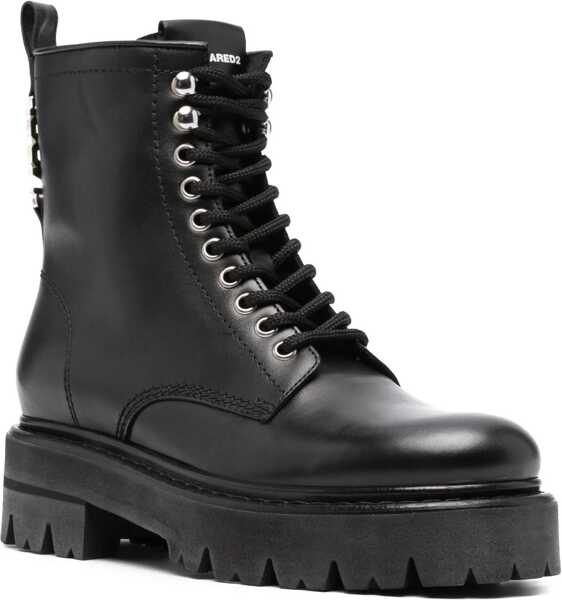 Botine DSQUARED2 Leather Icon Combat Booties With Inner Zip Black Femei (BM 19205072) 2