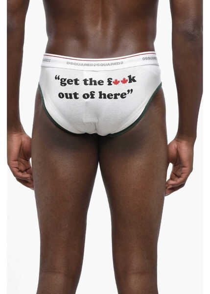 Chiloti DSQUARED2 Stretch Cotton Brief With Contrasting Print White Barbati (BM 19205075) 2