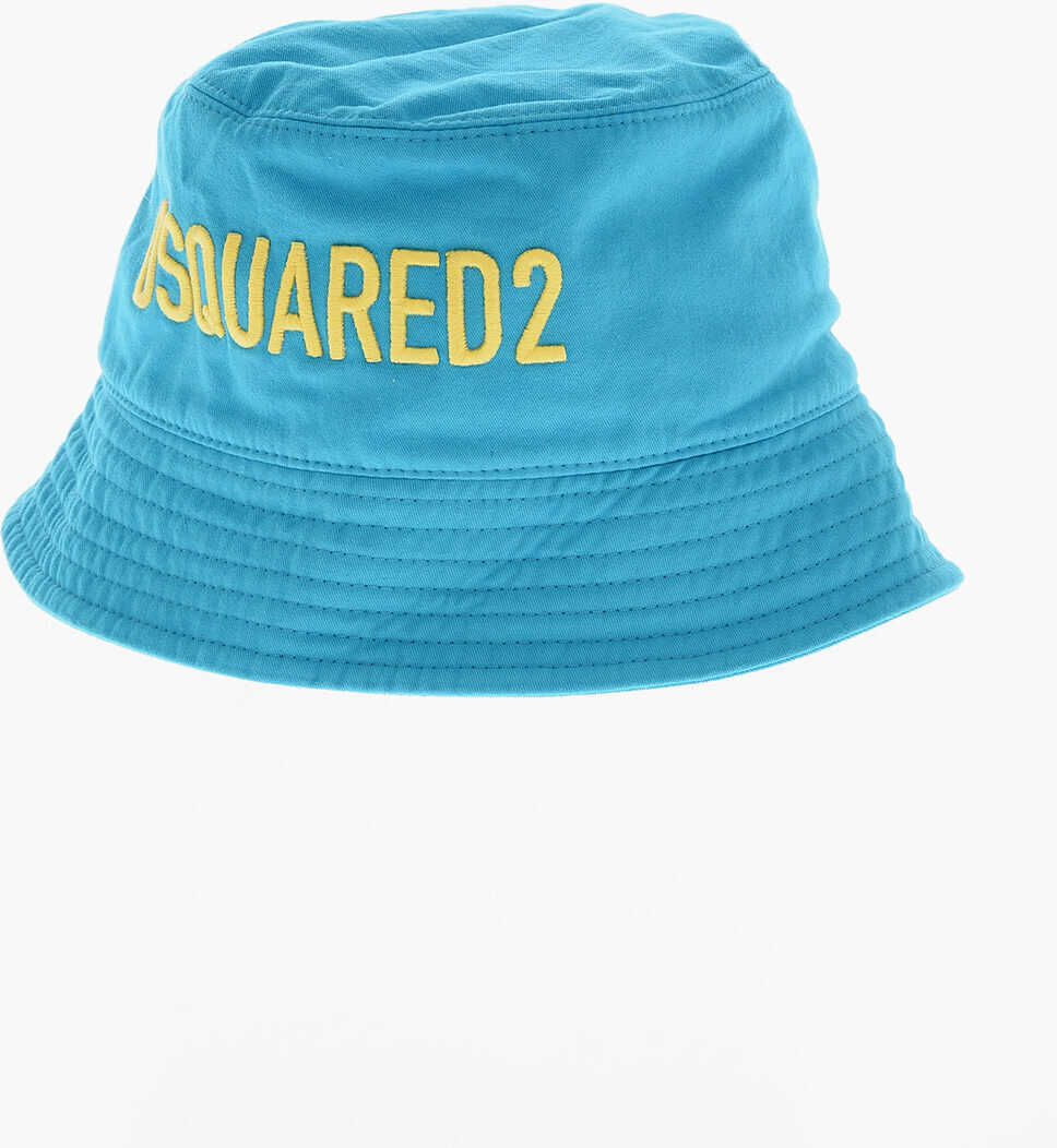 Caciuli DSQUARED2 Cotton Bucket Hat With Embroidered Logo Light Blue Barbati (BM 19205081) 1