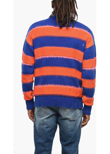 Pulovere DSQUARED2 Vintage Effect Striped Crew-Neck Sweater Orange Barbati (BM 19205087) 2