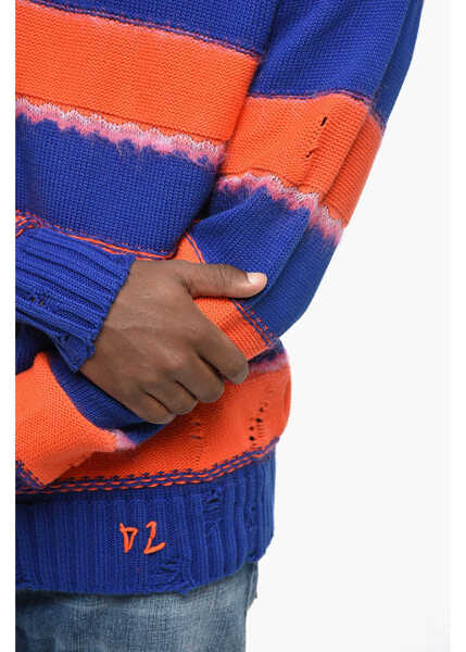 Pulovere DSQUARED2 Vintage Effect Striped Crew-Neck Sweater Orange Barbati (BM 19205087) 3