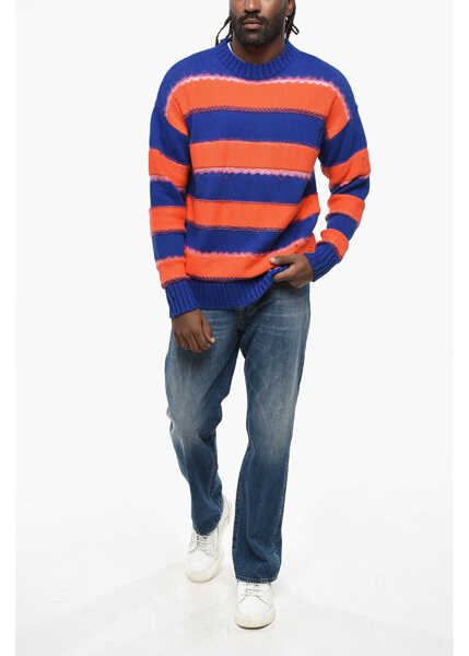 Pulovere DSQUARED2 Vintage Effect Striped Crew-Neck Sweater Orange Barbati (BM 19205087) 4