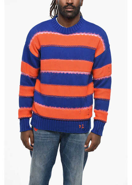 Pulovere DSQUARED2 Vintage Effect Striped Crew-Neck Sweater Orange Barbati (BM 19205087) 1