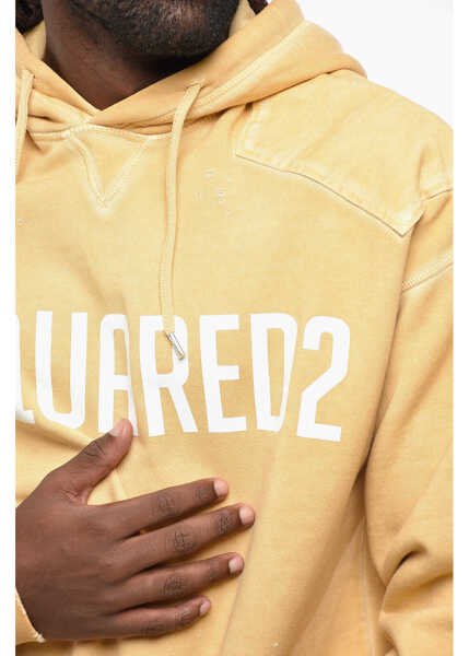 Bluze de trening DSQUARED2 Vintage Effect Cipro Fit Hoodie With Printed Logo Yellow Barbati (BM 19205093) 3