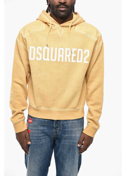 Bluze de trening DSQUARED2 Vintage Effect Cipro Fit Hoodie With Printed Logo Yellow Barbati (BM 19205093) 1