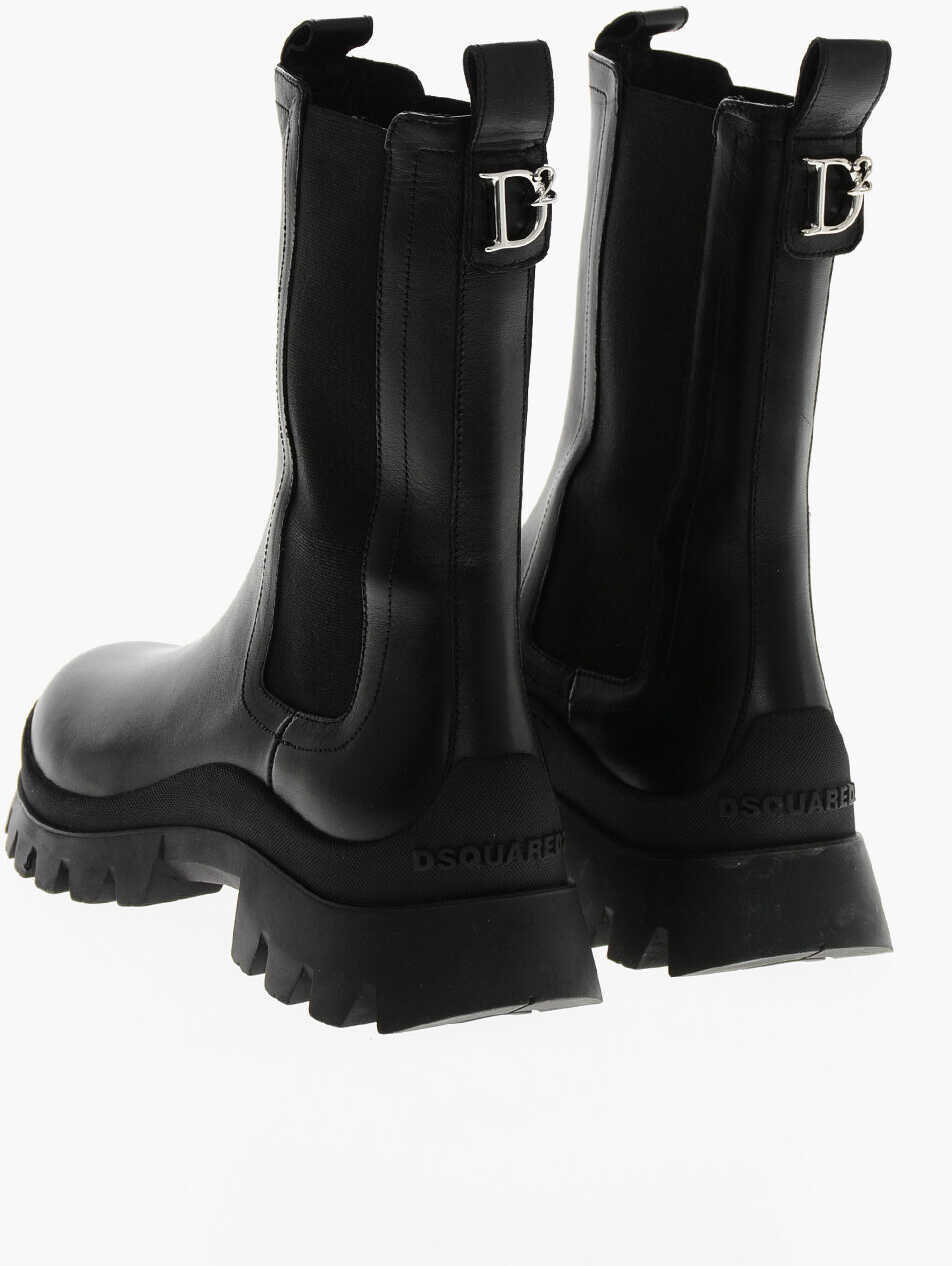 Botine DSQUARED2 Leather D2 Statement Chelsea Booties Black Femei (BM 19205102) 2