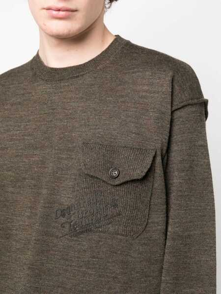 Pulovere DSQUARED2 Virgin Wool Crew-Neck Sweater With Breast Pocket Military Green Barbati (BM 19205105) 5