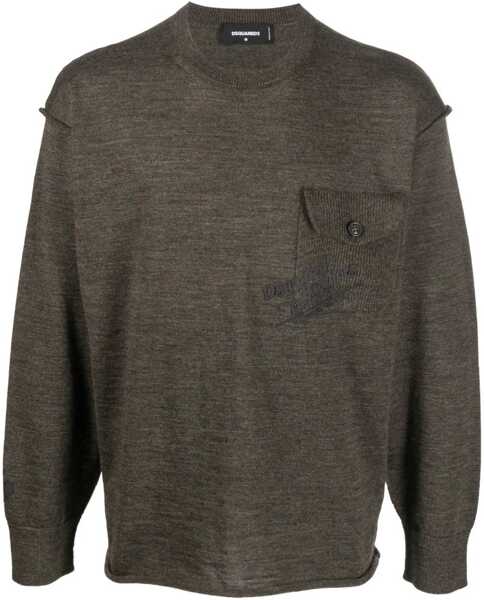 Pulovere DSQUARED2 Virgin Wool Crew-Neck Sweater With Breast Pocket Military Green Barbati (BM 19205105) 1