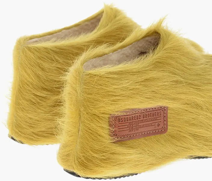 Papuci DSQUARED2 Ponyhair Rock Your Road Platform Mules Yellow Femei (BM 19205108) 2