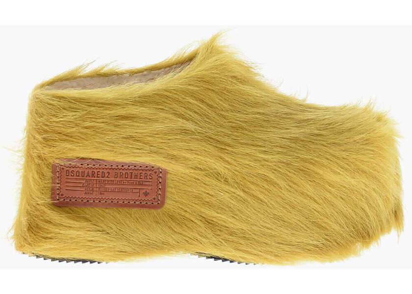 Papuci DSQUARED2 Ponyhair Rock Your Road Platform Mules Yellow Femei (BM 19205108) 3