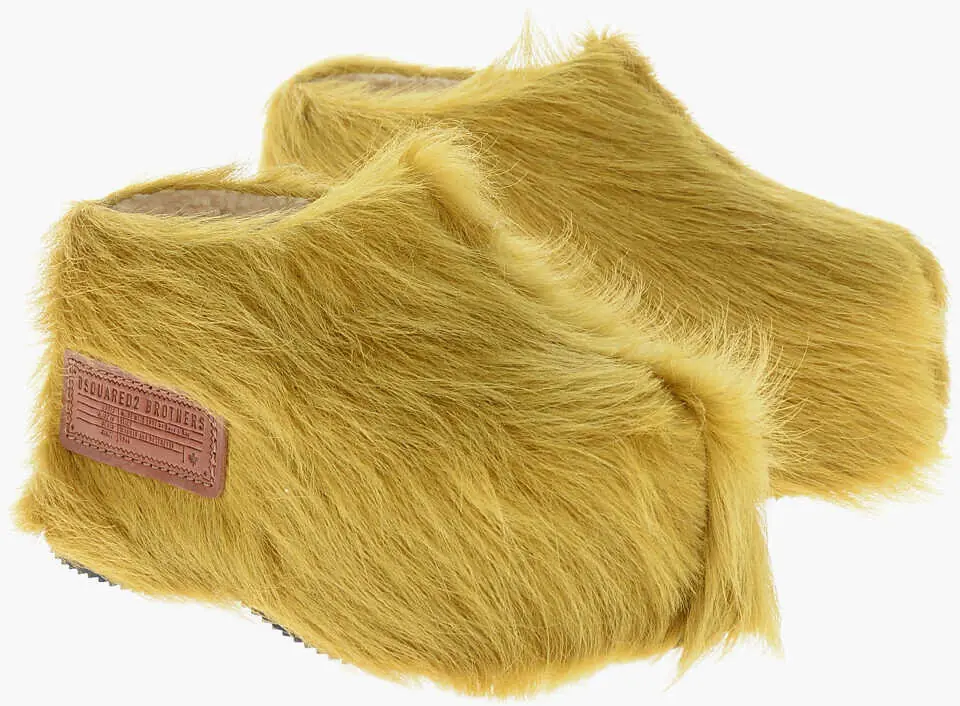 Papuci DSQUARED2 Ponyhair Rock Your Road Platform Mules Yellow Femei (BM 19205108) 1