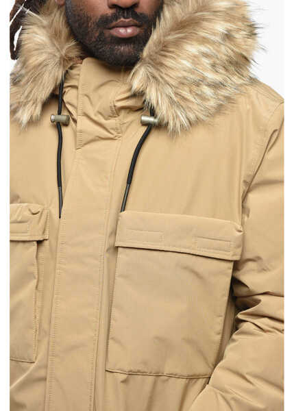 Geci Parka Diesel Padded Milow Parka Jacket With Eco-Fur Detail Beige Barbati (BM 19205117) 3